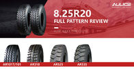 O teste padrão profundo 8,25 R20 do bloco monta pneus pneumáticos do veículo comercial da resistência dos cortes